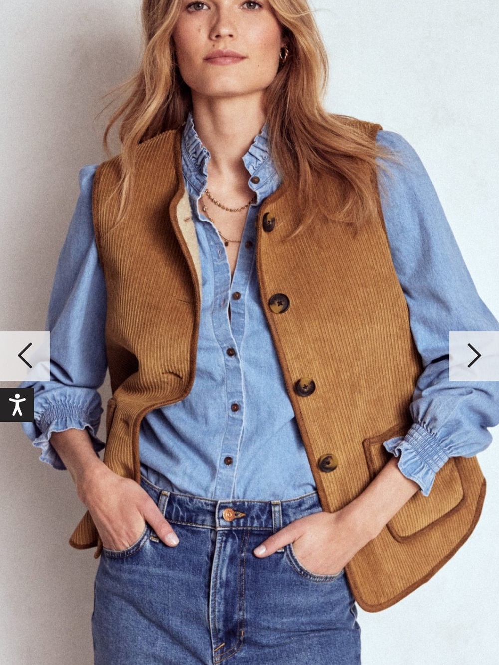 Boden Camel Corduroy Button Vest